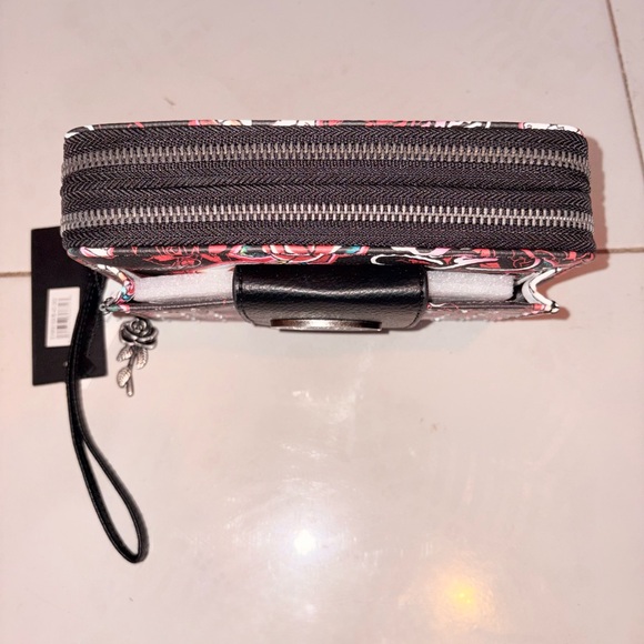 Ed Hardy Black Wristlet Wallet with Red Rose & Skull Print - Picture 5 of 9